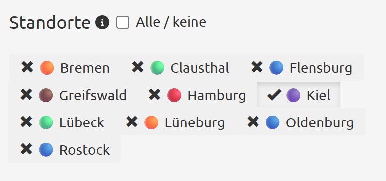 Screenshot des Standort-Filters
